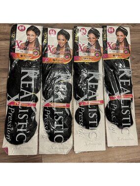 X-Pression Kanekalon Braiding Hair 84" 1B Black Synthetic Lot 5 Packs